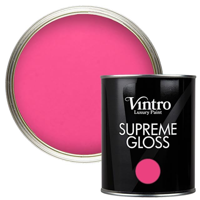 Vintro Paint | Gloss Paint | for Walls | Wood | Trim | Gloss Furniture Paint | Interior & Exterior Use. 1 Litre (Pink - Deptford Pink) — image 1