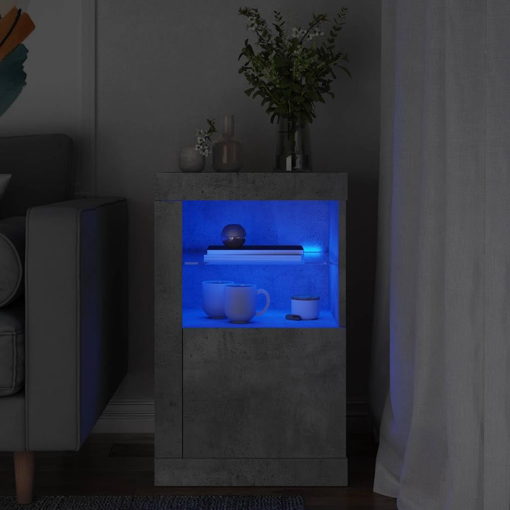 vidaXL Armadietto con Luci LED Grigio Cemento in Legno Multistrato, armadietto con LED, credenza, portaoggetti, mobiletto, Mobile portaoggetti