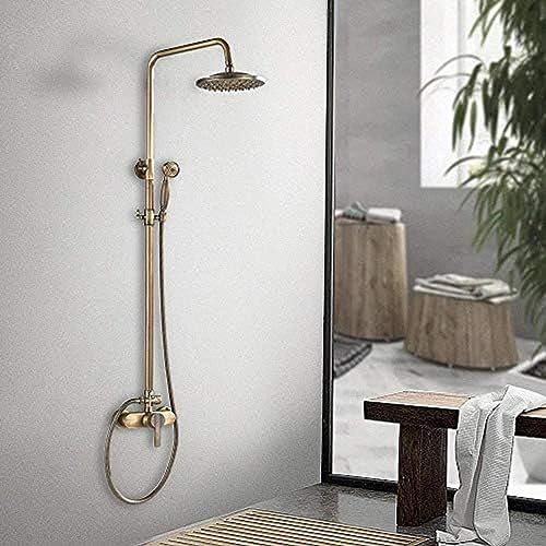 Mitigeur de douche mural en laiton avec pommeau douche pluie et douchette à main vintage