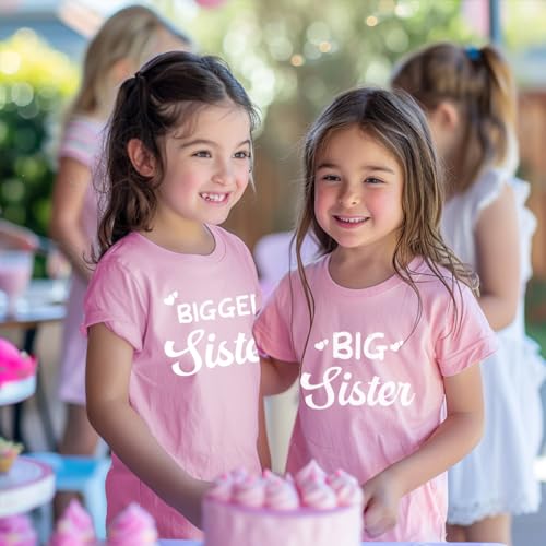 Image of Biggest /Bigger /Big Sister Shirt for Toddler Girls Cotton Short Sleeve Tshirts Announcement Outfits 2-10 Years