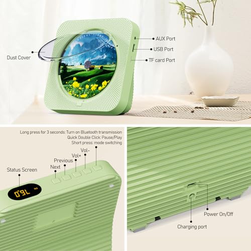 Image of MICOCIOUS Portable CD Player With Bluetooth, Remote Control, Timer, Built-in Dual Speakers, LED Display, FM Radio - Home Audio Boombox