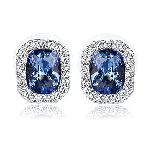 Sapphire Crystals Polygon Stud Earrings, Color Blue Swarovski Crystals, For Women Girl Gifts Present Valentines/Birthday/Anniversary/Mothers Day #TOP20