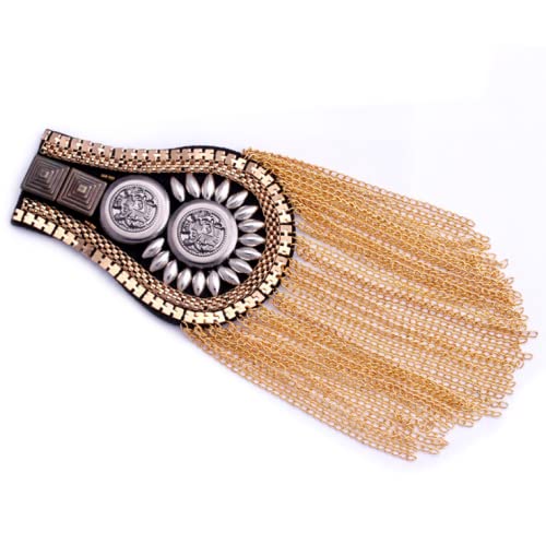 Image of 2 Pcs Vintage Tassel Link Chain Epaulet Shoulder Boards Badge Brooch For Men Women Uniform Epaulettes Accessories
