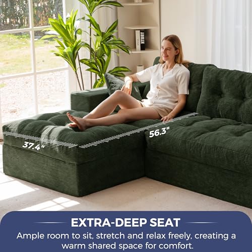 Image of MAXYOYO Modular Sectional Sofa with Ottoman and Loveseat, Cloud Boneless Couch with Layered Cushion, Flexible Module Combination Sofa for Living Room, No Assembly Required,Dark Green