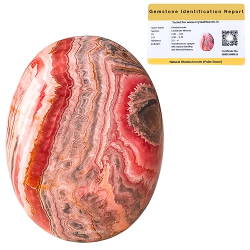Image of Certified Rhodochrosite Crystal Palm Pebbles Stones for Anxiety Stress Relief Massage - AAA Grade Original Healing Gemstone Agate Palm Stone for Yoga Meditation Spiritual Reiki Feng Shui