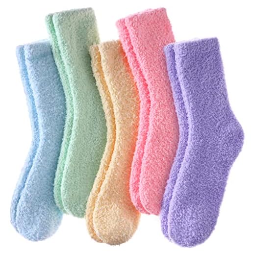 FNOVCO Womens Fuzzy Socks Cozy Soft Fleece Fluffy Warm Slipper Socks Winter Plush Crew Socks for Women 6 or 5 Pairs (5 Pairs Candy Color)