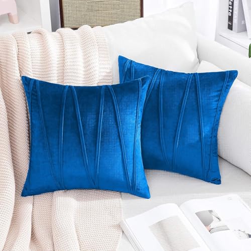 Image of Khooti Velvet Striped Cushion Cover Pack of 1-22 inchX22 inch /55.88X55.88 Cm | Bondi Blue | Soft Pillow Covers Cushion Case for Sofa Bedroom Living Room Chair Car, Cushion Cover with Zig Zag Pattern