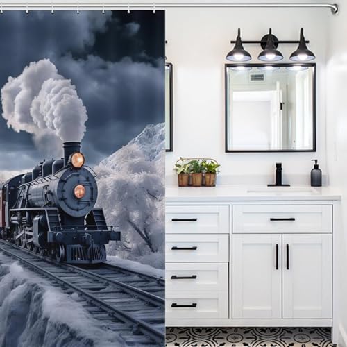 Rideau de douche train à vapeur lavable pour baignoire rétro chic