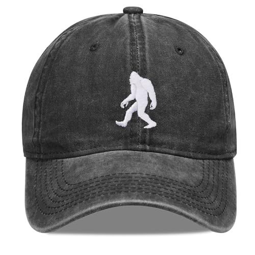 Jumsky UFO Bigfoot Baseball Caps Embroidered Adjustable Denim Dad Hat, Black, One size