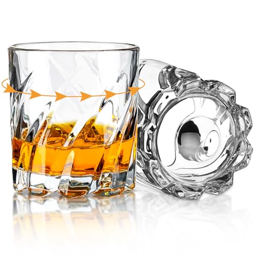 FrutPunch Spinning Whiskey Glasses Set of 2, Rotatable Old Fashioned Glass, Bourbon, Cocktail, Rock Glasses for Bar, Party and Home, Whiskey Gift for Men, Christmas