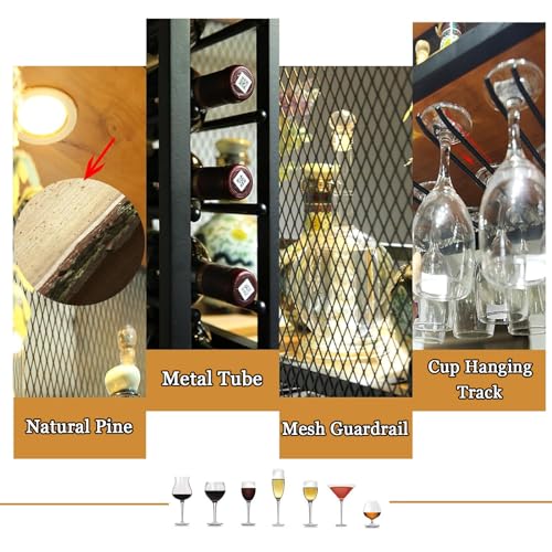 Vintage-Weinregal, 100 cm, Gitterstruktur, Präsentationsregal für den Einzelhandel, LED-Beleuchtung, Wand- oder Standmontage, Glashalter für Zuhause und Gastronomie, 2-stöckiges De