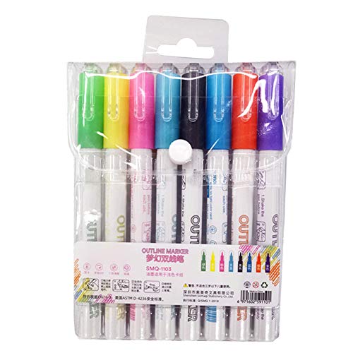 Cutogain Lápiz de Contorno de Doble línea de 8 Colores Rotulador de Doble Color para Dibujo de Escritura de Tarjeta