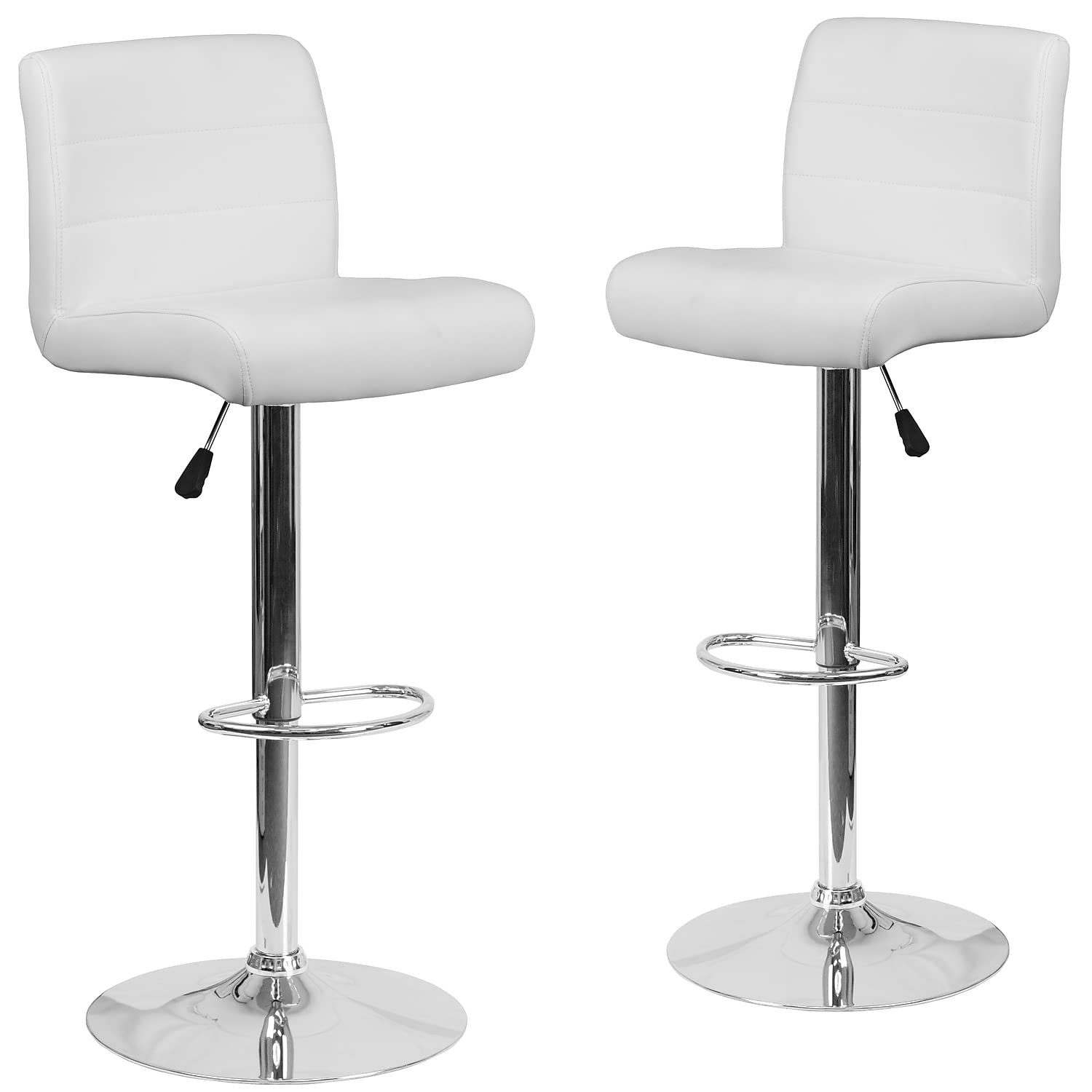 Flash Furniture Marietta - Set di 2 sgabelli da Bar in Vinile, Altezza Regolabile, con Seduta arrotolata e Base cromata, Colore: Bianco