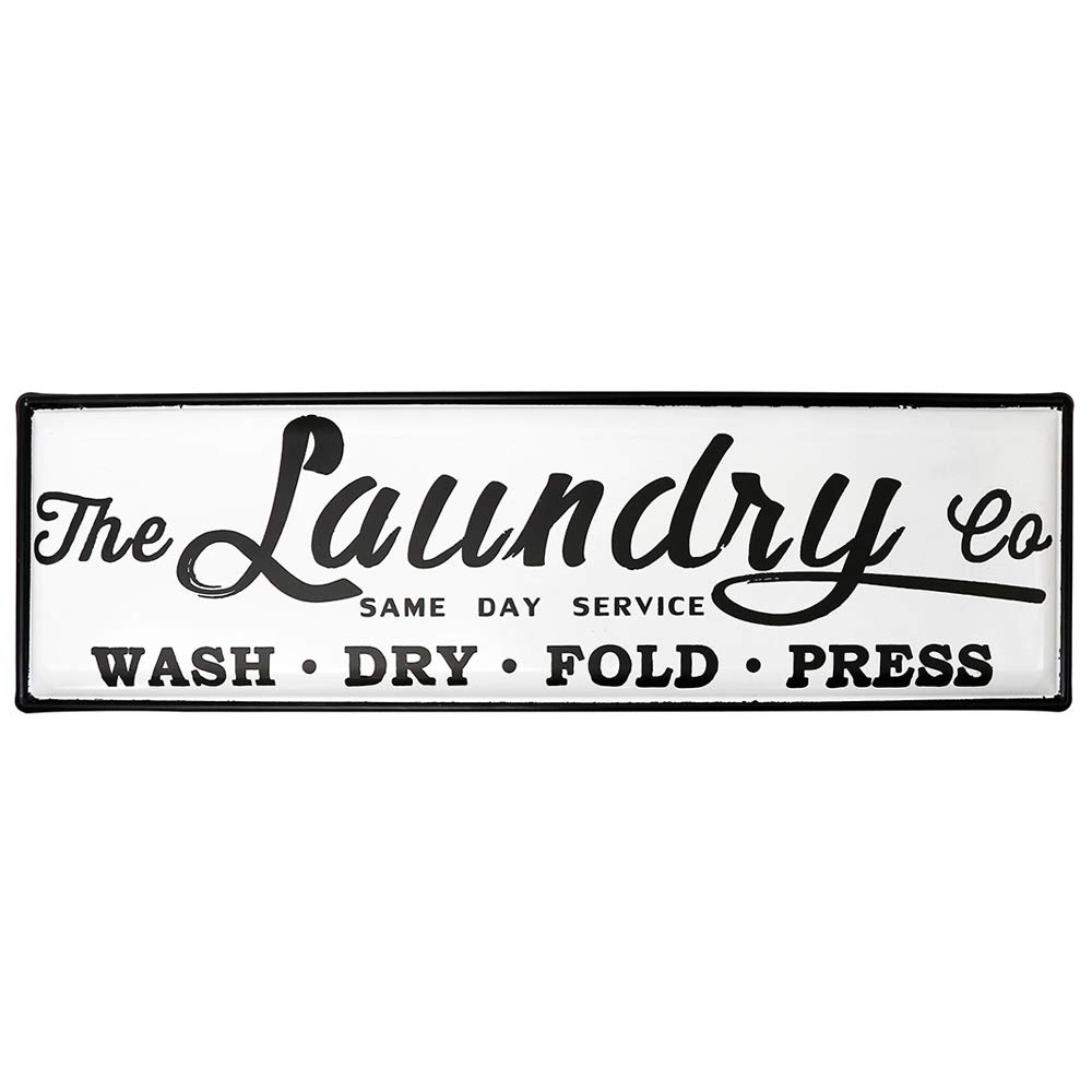 Wash Dry Fold Press Enamel Laundry Sign**** item has slight fold in Center****for Laundry Room, Vintage Large Laundry Room Wall Decor, Laundry Room Wall Art Waterproof 21 x 6.5 Inchs