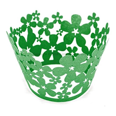 Little Snow Direct 20pcs Lace Flower Cupcake Wrapper Laser Cut Wraps Cases Wedding Birthday Party - Green Cover