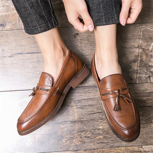 Mens Leather Tassels Slip-On Dress Loafers Luxury Cow Tendon Sole Non-Slip Low Top Loafers Shoes for Business Casual Dress Prom Party3
