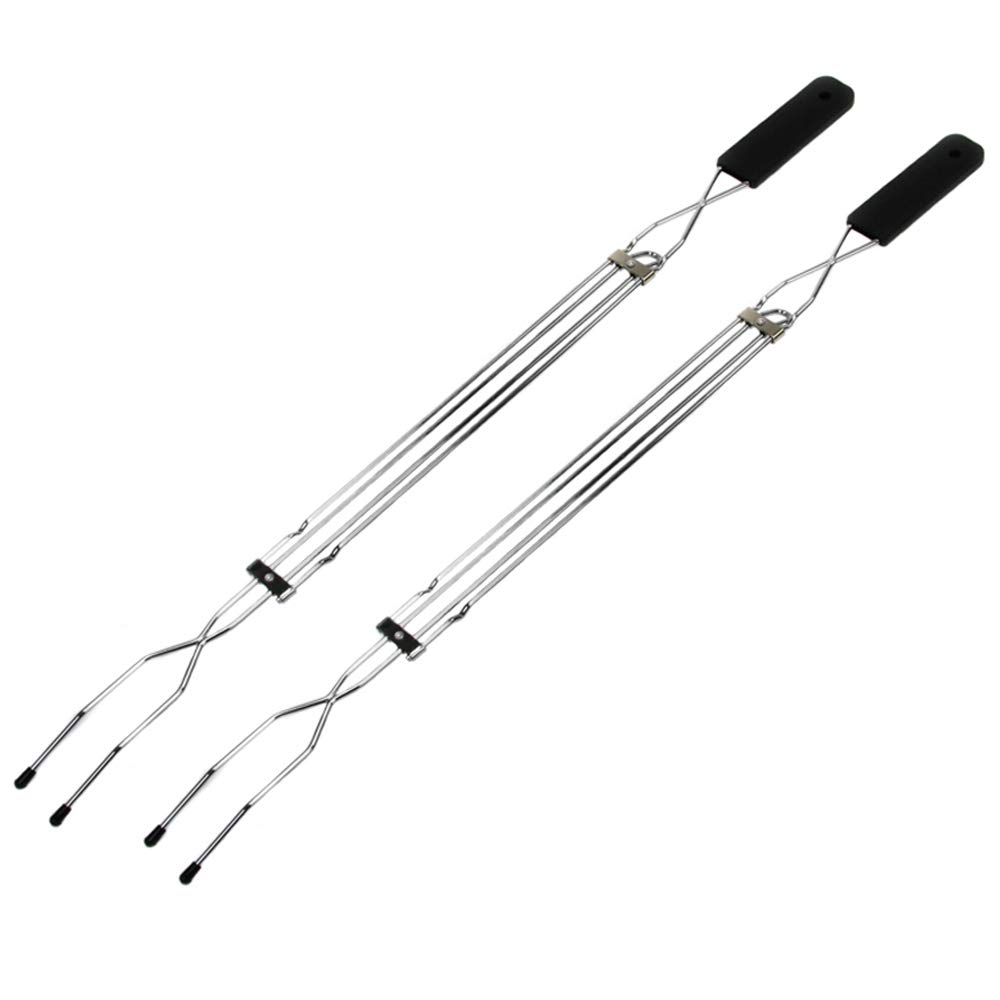 Generic 2Pc Extendable Long Fork Marshmallow BBQ Hot Dog Campfire Cutlery Telescopic 31inch,Silver,1
