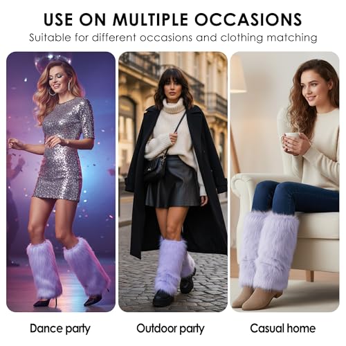 Image of Furry Leg Warmers, Women Faux Fur Leg Warmers Furry Fuzzy Winter Boot Cuffs Cover (1 Pair)