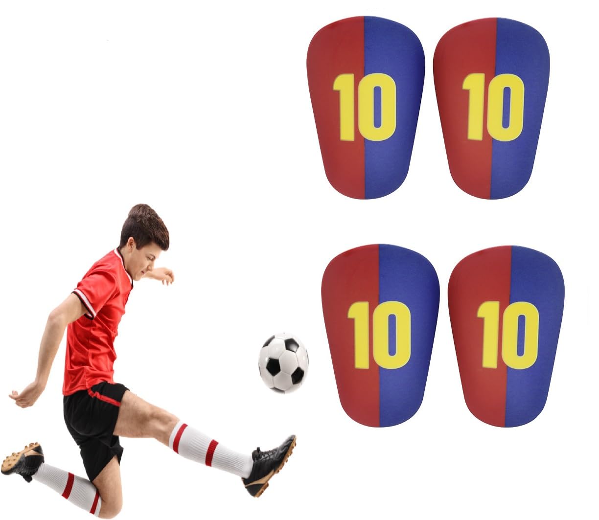 ZHHSUNY 2 pairs Star Number Soccer Mini Shin Guards, Ball sports Shin Pads，Ball enthusiasts Protective Equipment，for Teenagers Kids Adults (No.10 R&B Y)