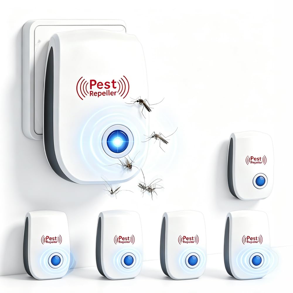 Electrónico Repelente Mosquitos, 6 Pack Ahuyentador de Ratas, Repelente Ultrasónico de Plagas, Repelente Ultrasónico Ratas, Ahuyentador de Ratones Ultrasonidos para Mosquitos, Moscas, Arañas, Insectos