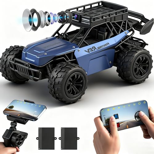 HUAJUN Fernbedienungsauto mit Kamera, 2,4 GHz FPV Videogespräch Hochauflösung Allterrainfahrzeug, Vierrädermotor 20 km/h Hochgeschwindigkeits-Kletterwagen, 2 Batterien