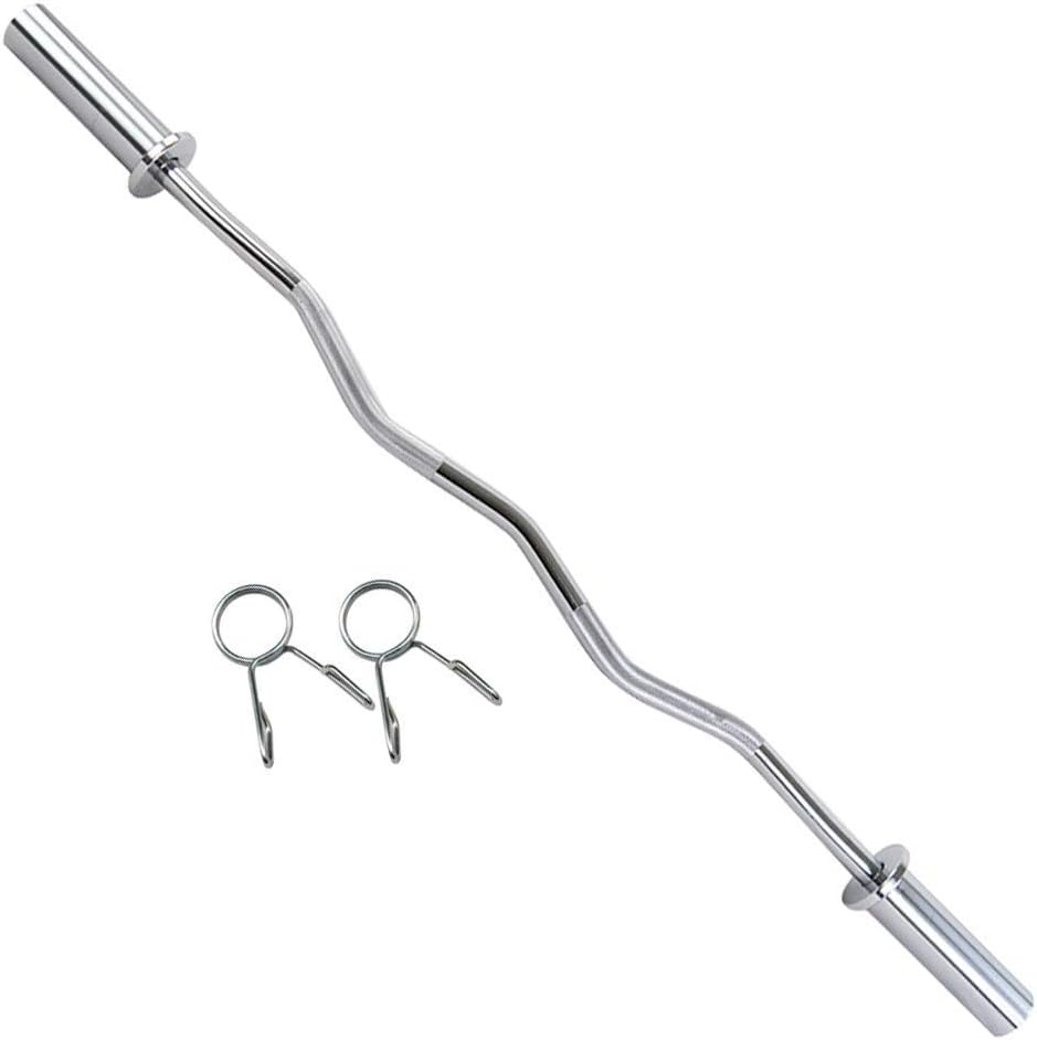 KINGC Inch Barbell bar 2inches Hole Curl Bending Weight Bar with Two Buckles Carbon Steel Weighted Workout Bar for Home Gym Exercises Max 200 Lbs Load Silver