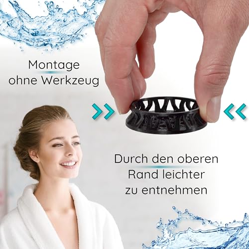 Optimiertes Ersatz - Haarsieb passend für TECE Drainline Duschrinnen Ablaufrinnen – Werkzeuglos - Durchmesser 49mm Kunststoff Schwarz – Ersetzt das Originale TECE Haarsieb (660005)