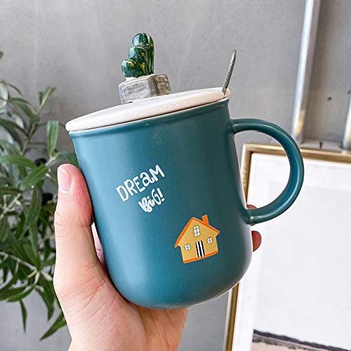 Doinbtoy Tasse en céramique Nordique ins avec cuillère à Couvercle, Tasse à café au Lait de Bureau de Dessin animé étudiant 400 ML Maison Cover
