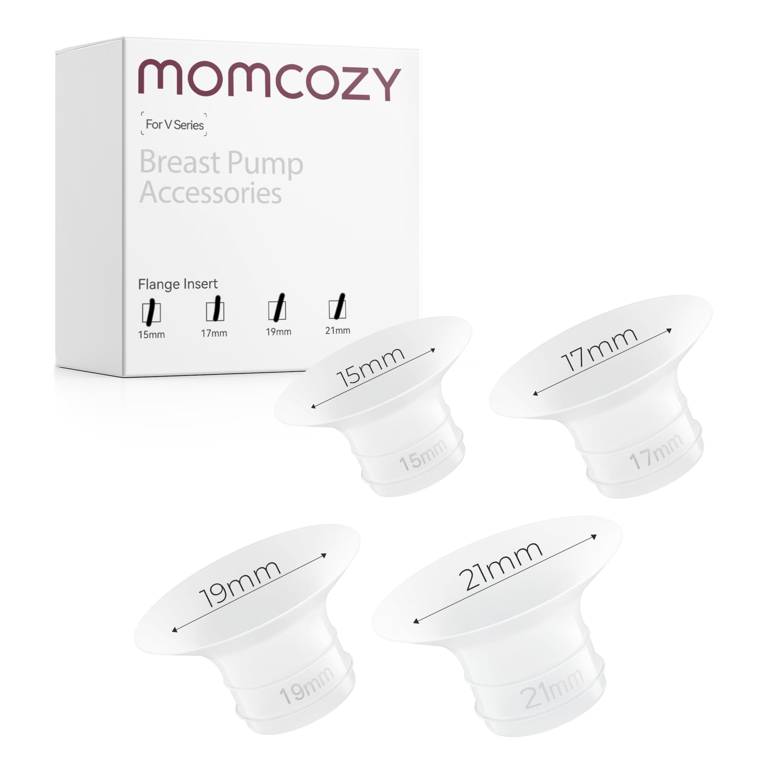 Momcozy Flange Insert 15/17/19/21mm Only for Momcozy V1 Pro/V2 Pro Breast Pump. Original V1 Pro/V2 Pro Breast Pump Replacement Accessories, 4PCS (15/