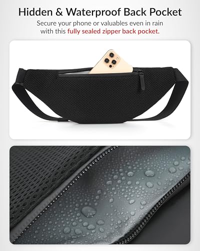 Image of Destinio Waist Bag for Man Woman - Water Repellent Fabric, Waterproof Zippers & Back Pocket - Large Travel Waist Pouch, Fanny Pack, Belt & Hip Bag for Hiking - Black