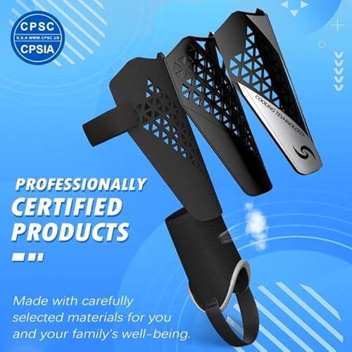 Sportout Kids Youth Adults Soccer Shin Guards With Protective Hard Shell,Offers Comprehensive Protection For Your Kids' Legs. (M, Black 2.0 Pro) #TOP1