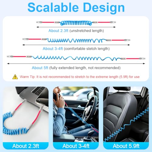 Image of Verilux PD 66W Type C Cable Fast Charging with Spring, 5.9Ft C Type Charger Cable with 480Mbps Data Transmission, No Tangle Retractable Type C Cable for iPhone 17 /17 Plus /17 Pro /16 /15, Galaxy S25 /S24
