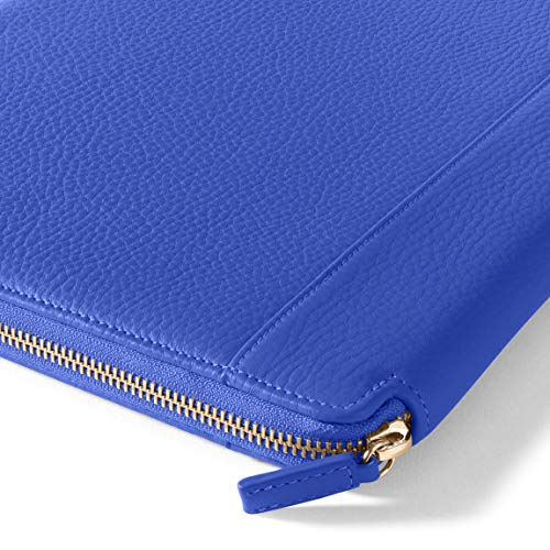 Leatherology Electric Blue Left-Handed Compatible Full Grain Leather Executive Zippered Portfolio | Professional Business Padfolio Folder | Includes Letter Sized Notepad #TOP2