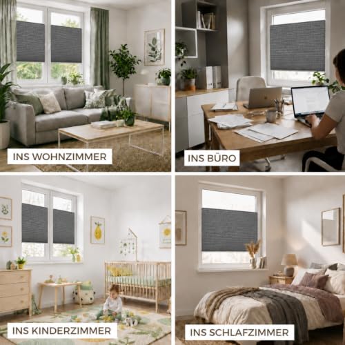 Home-Vision Premium Plissee ohne Bohren Klemmfix Melange Graphit B60xH130cm – Ansicht 4