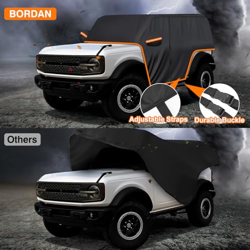 Image of Cab Car Cover for Ford Bronco 2 Door, 420D Half Car Cover Waterproof All Weather Sun Rain UV Dust Protection, Rain Cab Covers with Zipper Door for Ford Bronco 2021 2022 2023 2024 2025