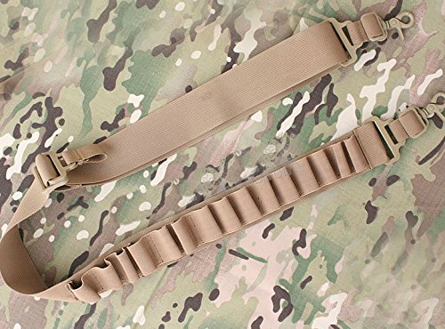 Luiceabc Shotgun And Rifle Ammo Sling Tactical Adjustable Shell Belt Holder (Holds 15 Shells), Khaki #TOP2