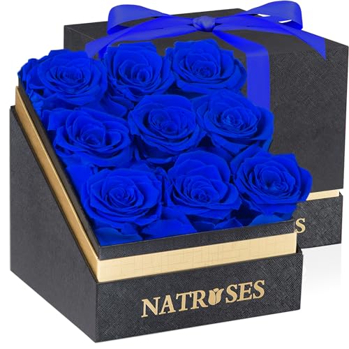 NATROSES Forever Preserved Roses in a Box, 100% Real Roses That Last Up to 3 Years, Flowers for Delivery Prime Birthday, Valentines Day Gifts for Her, Birthday Gifts (Royal Blue)