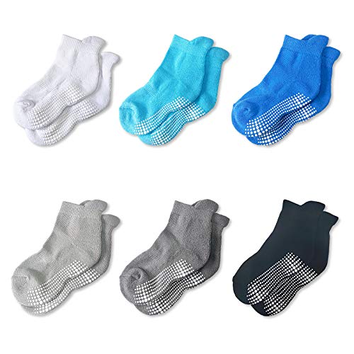 BZ Non Skid Grips Baby Socks Anti Slip Ankle Crew Toddler Socks for Baby Girls Boys 12-24 Months (6 Pack)