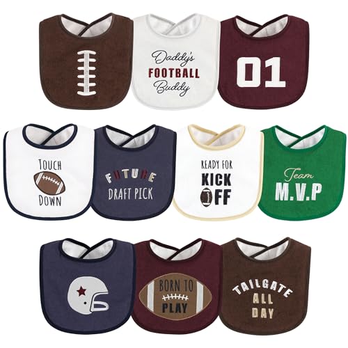 Image of Hudson Baby Unisex Baby Cotton Terry Drooler Bibs with Fiber Filling, Football, One Size