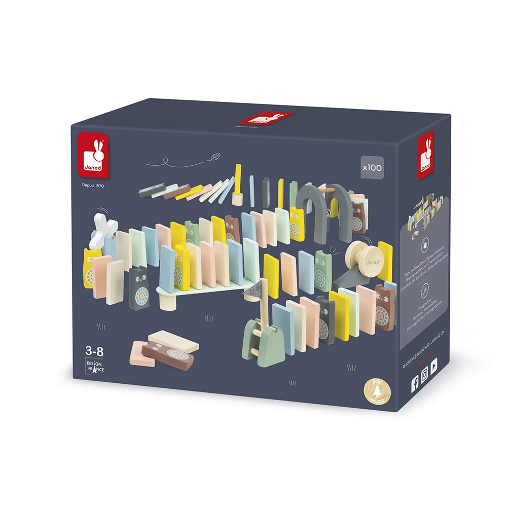 Janod - Domino in Legno Sweet Cocoon - Giocattolo Didattico e Prima Infanzia Dipinto Ad Acqua - Gioco di Abilità - Motricità Fine e Concentrazione - A Partire da 3 Anni, J04404