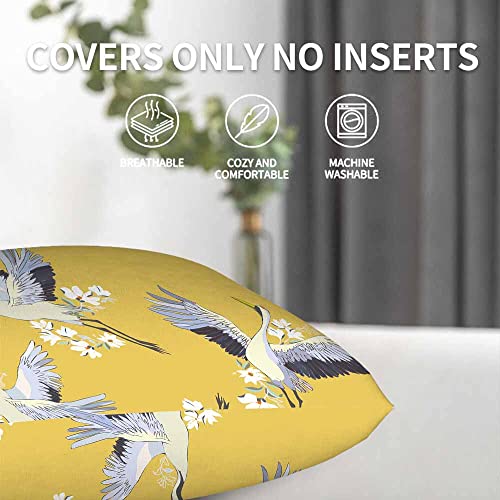 Wondertify Crane Throw Pillow Covers Japanese Birds Traditional Vintage Kimono Square Pillow Cases Set Of 2 For Decorative Cushion Bed Couch Sofa White Blue Indigo 18"X18" #TOP7