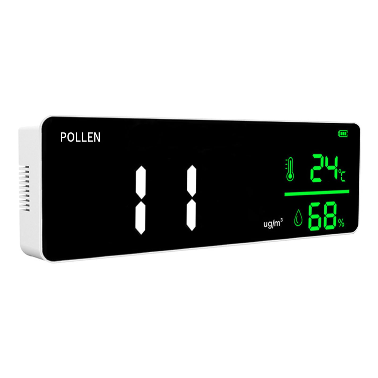 Space-saving wall detector allows you to accurately measure temperature and particulate matter instantly. Wall mounted air monitor for temperature and humidity pollen