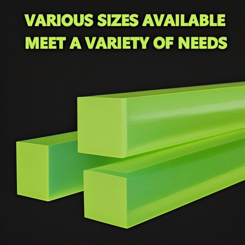 Barre Carrée En Polyuréthane PU - 500 Mm De Long, Tailles De 20x20 Mm à 55x60 Mm, Dureté 75-80A, Jaune-vert Translucide