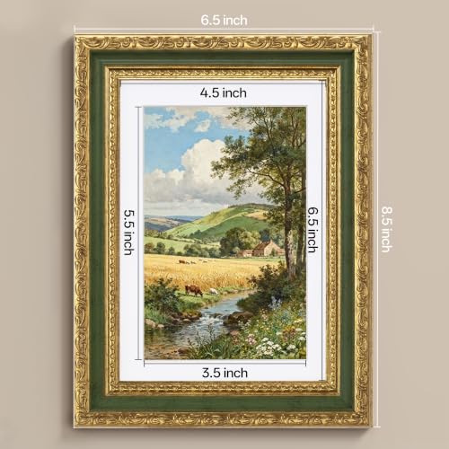 Image of eletecpro 5x7 Vintage Picture Frame, Glass Cover, Light Green, 2-Pack | Display Photo 4x6 with Mat or 5x7 without, Horizontal or Vertical, Tabletop or Wall Decor
