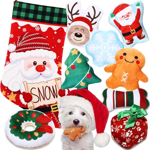 Lunmon 9 piezas kit navideño para perros con juguetes sonoros