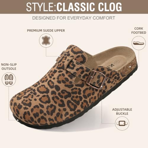 Image of KIDMI Genuine Suede Clogs for Women Men Cork Footbed Mules Potato Shoes | Arch Support, Comfortable, Leather Slip On, Fall, Casual, Indoor Outdoor, Non-slip Rubber Sole, Adjustable Metal Buckle