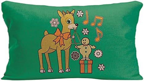 LDJ Cotton Polyester Throw Pillow Case Decorative Cushion Cover Pillowcase Design With FriendsMusic:Christmas Gingerbread Boy &Reindeer Custom Pillow Cover Print Double Sides Sized 12x20 Inches