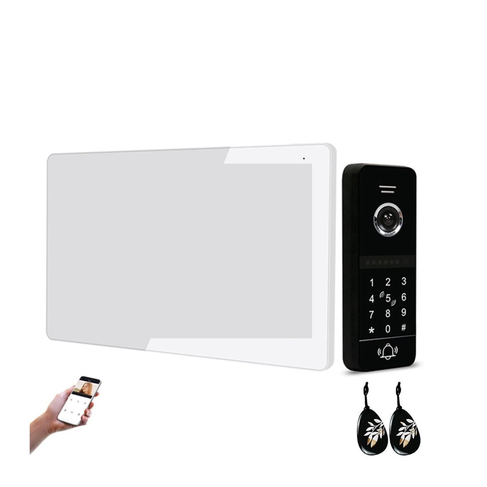 Wideodomofon, Tuya 1080P wideodomofon domowy karta hasła odblokuj mieszkanie willa połączenie wideo wejście telefon dzwonek do drzwi 4 przewody(Nero)