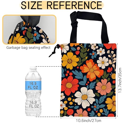 Image of Colorful Flowers Car Trash Bag, Hanging Drawstring Car Garbage Bag,Canvas Car Back Seat Organizer with Adjustable Buckle for Men and Women