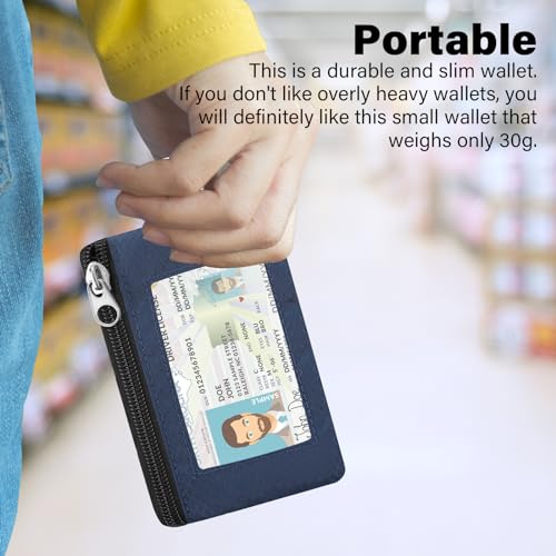 Image of Minimalist RFID Wallet with Lanyard, Multi-Functional ID Case with 2 Zipper Pockets and Key Chain for Men and Women, Tactical Badge Pouch Cards Holder, Coin Purse for Travel Sports-DarkBlue